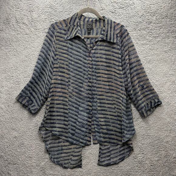 Clara Sun Woo Women's Medium Blouse Sheer Long Sleeves Flowy Casual - Picture 1 of 13